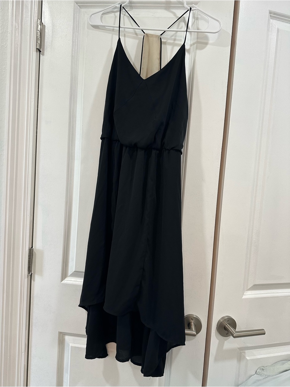 Black Spaghetti-Strap High-Low Flowy Feminine Dress